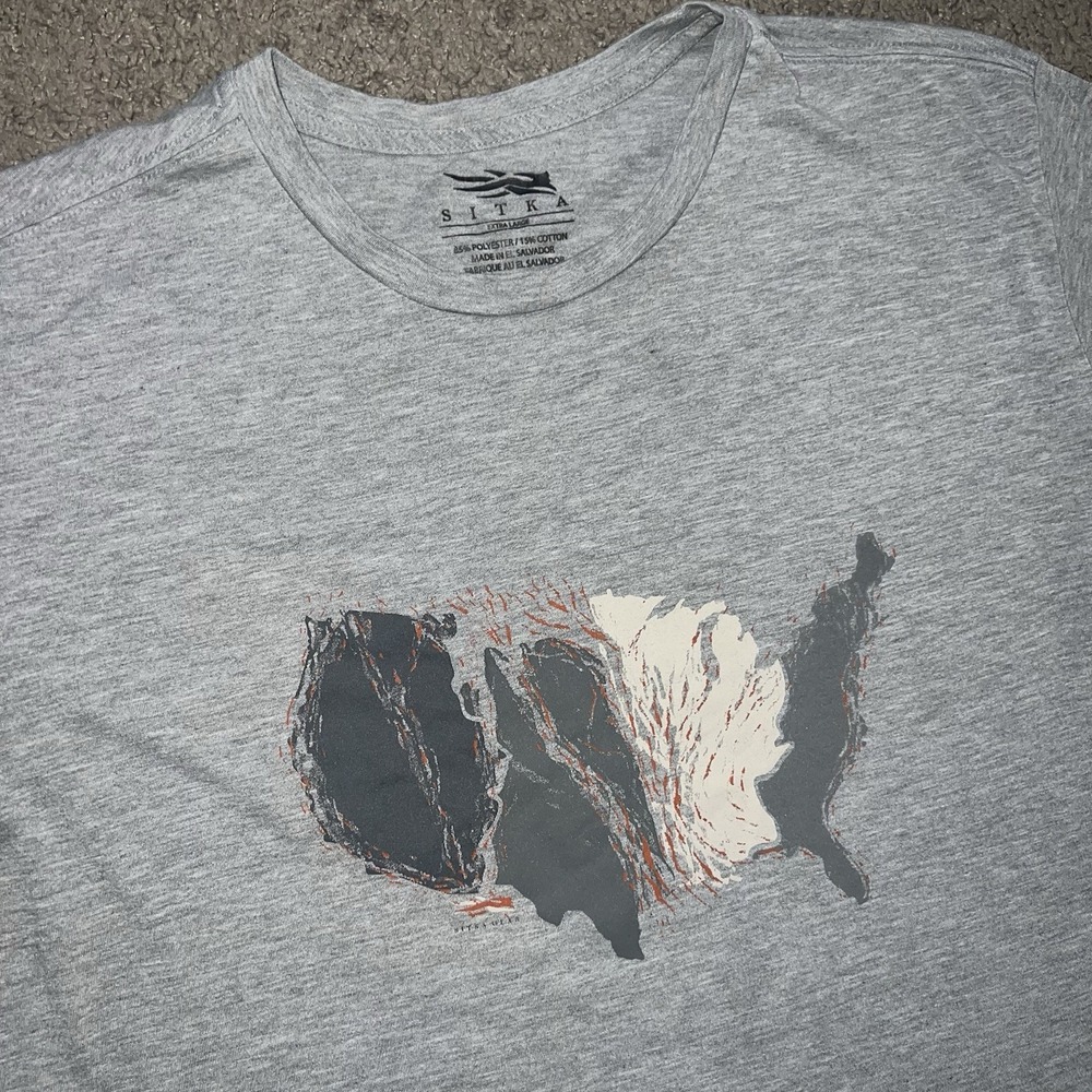Sitka Shirt Mens XL Gray USA Map Graphic Tee Short Sleeve Crewneck